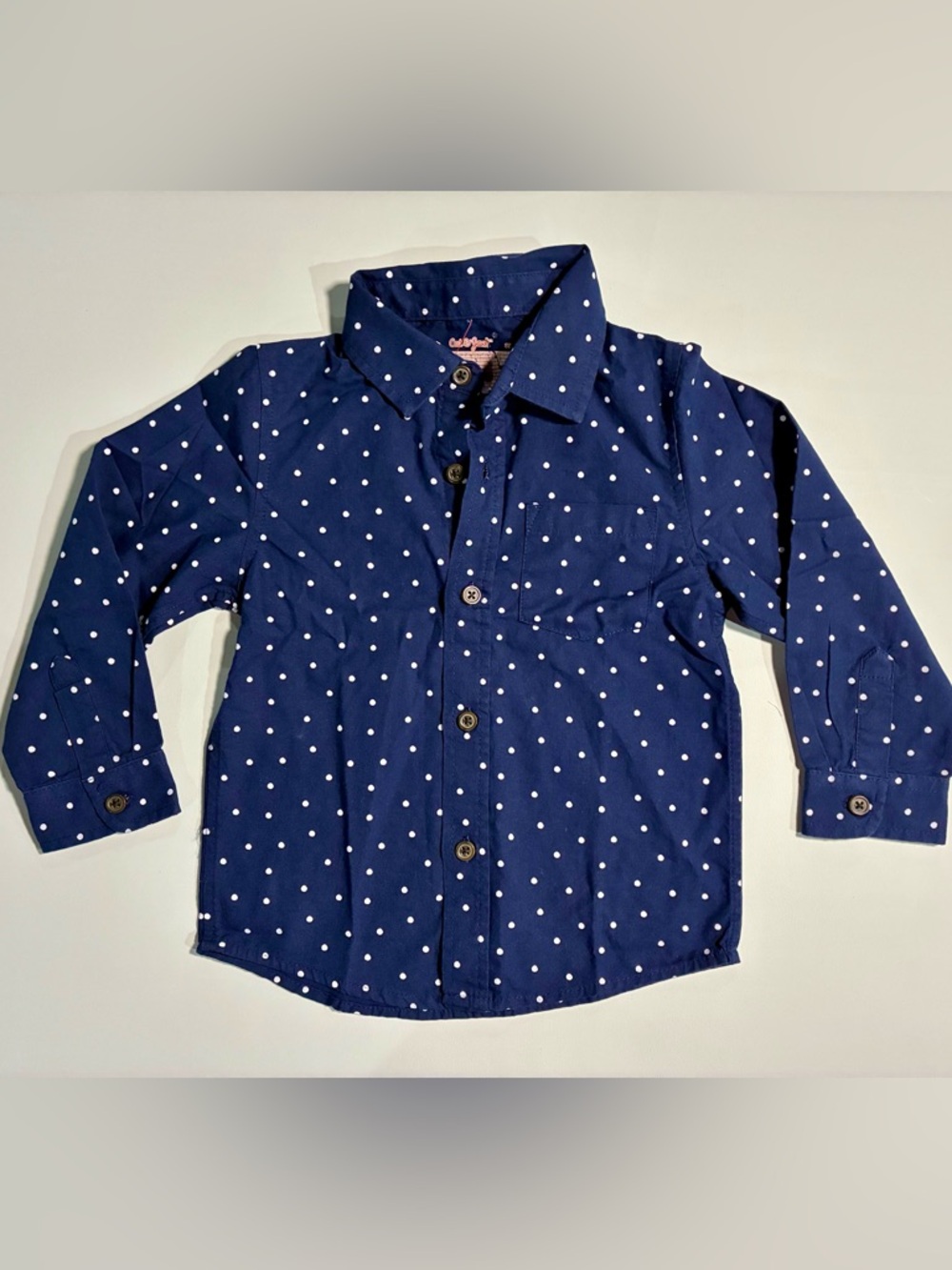 Cat & Jack Navy Blue Button-Down Shirt with Polka Dots